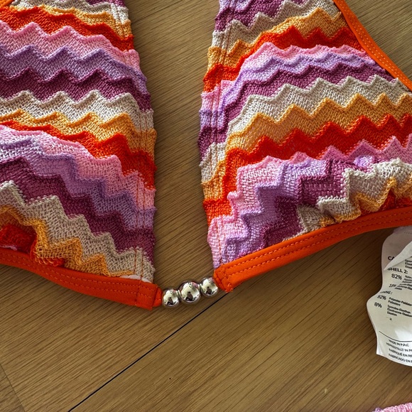NWOT: Orange & Pink Zigzag Triangle Bikini Set - Picture 4 of 6